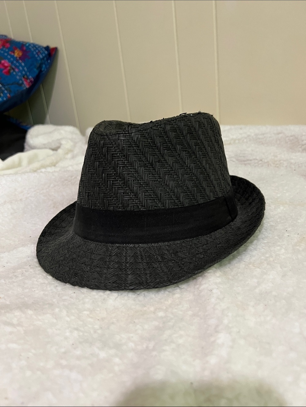 Classic Black Straw Fedora Hat with Band